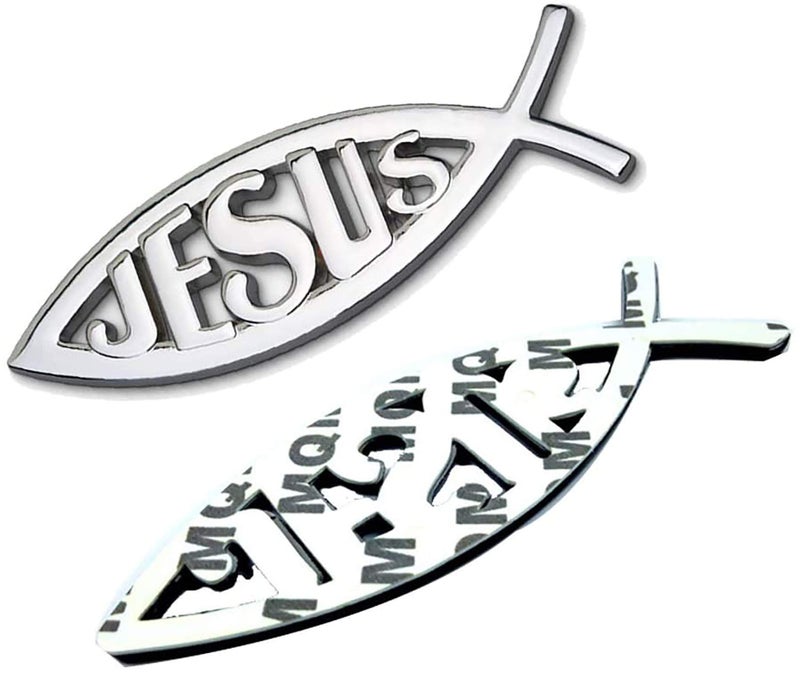 MEETCUTE 2pcs Jesus Fish Decal Sticker Silver,3D Car Chrome Decal Emblem Sticker Religious God for Jesus Christian Fish Symbol - Image 4